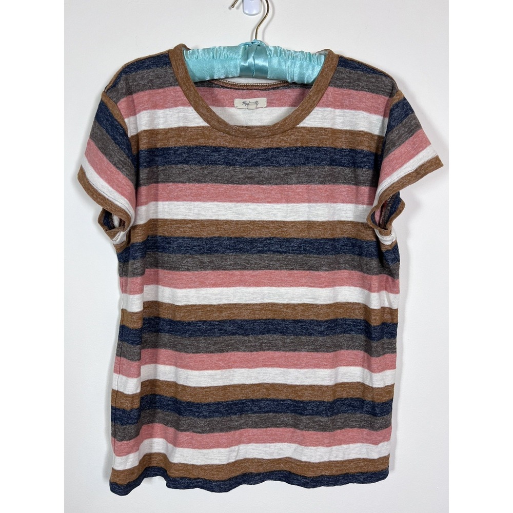 Madewell Womens Short Sleeve Striped Tee Rust, Navy & Cream Size L